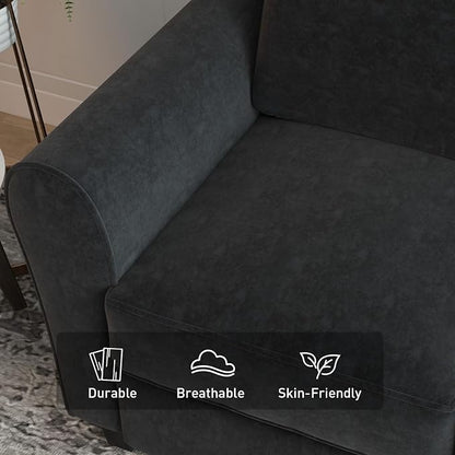 Bonzy Home 2 Piece Sofa Set, 2-Seater Sofa Couch Set of 2, Modern Comfy Sofa with Thick Cushion for Living Room Apartment Office, Black