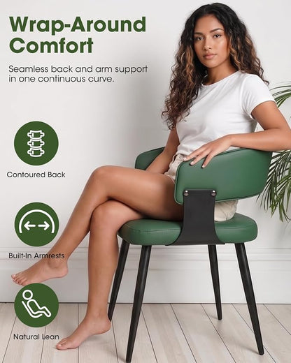 Dining Chairs Set of 4, Modern Upholstered PU Leather Kitchen & Dining Room Chairs with Curved Open Back Metal Legs, Kitchen Chairs for Dining Room Restaurant (Green, Set of 4)