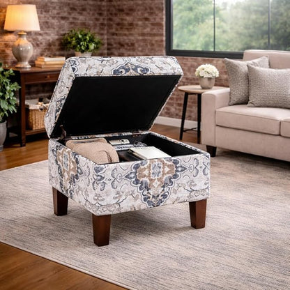 HomePop 22" Modern Rectangular Storage Ottoman - Antiqued Ebony Cream