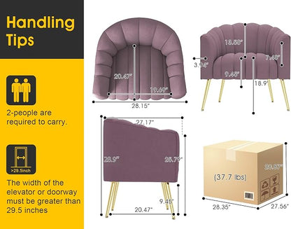 Dewhut Oversized Pumpkin Couch Accent Chair, Modern Comfy Velvet Upholstered Barrel Chairs, Luxury Single Sofa Armchair for Living Room, Waiting Room, Office and Vanity, (Purple)