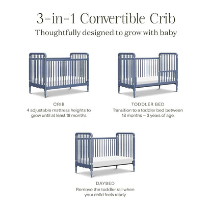 Namesake Liberty 3-in-1 Convertible Spindle Crib, Cove Blue | GREENGUARD Gold & FSC Certified, Converts to Toddler Bed & Daybed, 4 Adjustable Heights, Toddler Conversion Kit Included