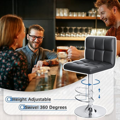 Homall Bar Stools Modern PU Leather Adjustable Swivel Barstools, Armless Hydraulic Kitchen Counter Bar Stool Extra Height Square Island Barstool with Back Set of 4 (Leather, Black 4 Pcs)