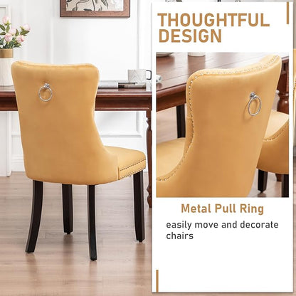 Mid Century Modern Dining Chair Set of 4 Velvet Upholstered Dining Accent Chair Farmhouse Dining Chairs with High Back and Nailhead Trim for Kitchen, Living Room, Bedroom (Gold)