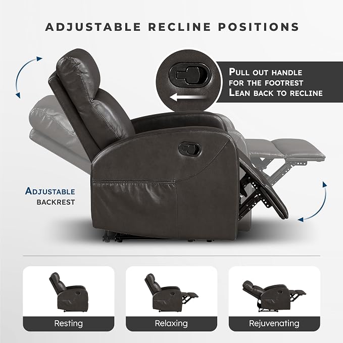 Lexicon Manual Recliner Chair, Faux Leather Reclining Chair, Wall Hugger, Track Arms, Magazine Pockets, Manual Recliner for Living Room/Office/Apartment, Easy Assembly, Espresso