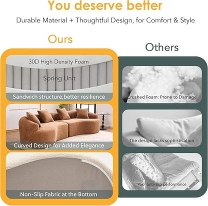 110.2" Curved Sectional Sofa,Luxury Wood Grain Chenille Fabric, Oversized Sectional Sofa,Compression Curved Couch for Living Room,No Assembly Needed (Caramel, 110.2 Inch)