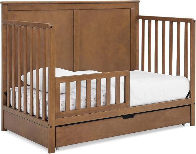 Simmons Kids Logan 6-in-1 Convertible Crib with Underdrawer - Greenguard Gold Certified, Chestnut