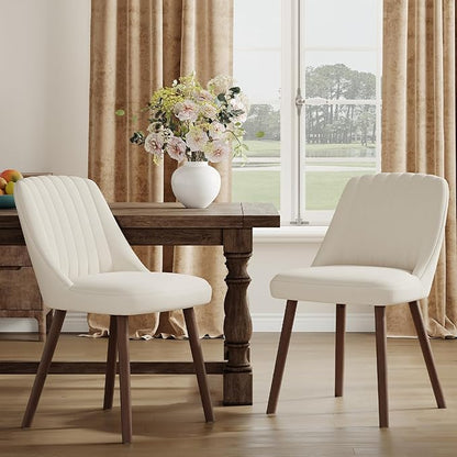 MALOL Upholstered Dining Chairs Set of 2, Modern Fabric Kitchen Chairs with Back, Wood Legs for Kitchen Dining Room Restaurant, Beige