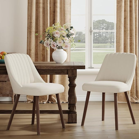 MALOL Upholstered Dining Chairs Set of 2, Modern Fabric Kitchen Chairs with Back, Wood Legs for Kitchen Dining Room Restaurant, Beige