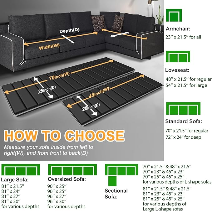 LAVEVE Heavy Duty Couch Cushion Support Board for Sagging Sofa, 25''x 45'' & 25''x70'' Extra Thick Solid Wood Under Couch Insert with Anti-Slip Dots, Repair Sagging Spring Sofa Cushions