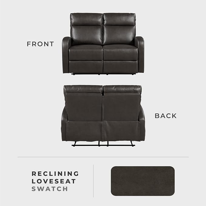 Lexicon Manual Reclining Loveseat, Faux Leather Loveseat Recliner, Wall Hugger, Track Arms, Magazine Pockets, Manual Dual Recliners for Living Room/Office/Apartment, Easy Assembly, Espresso
