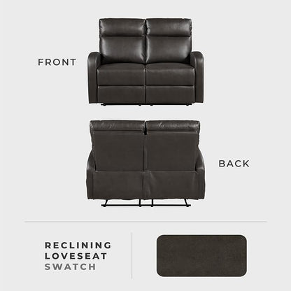 Lexicon Manual Reclining Loveseat, Faux Leather Loveseat Recliner, Wall Hugger, Track Arms, Magazine Pockets, Manual Dual Recliners for Living Room/Office/Apartment, Easy Assembly, Espresso