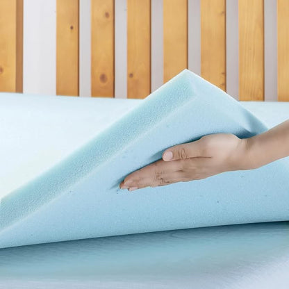 Best Price Mattress 1.5 Inch Ventilated Memory Foam Mattress Topper, Cooling Gel Infusion, CertiPUR-US Certified, Twin, Dorm Essentials, Blue