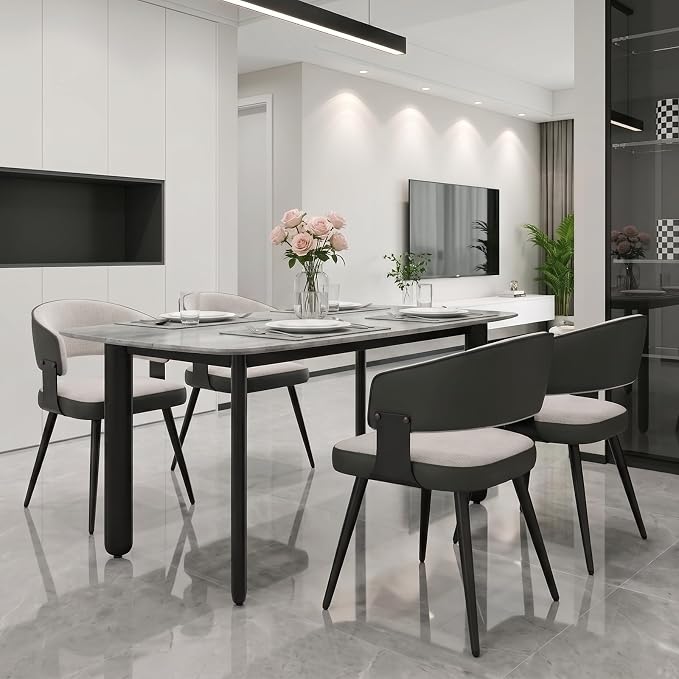 Dining Chairs Set of 4, Modern Upholstered Kitchen & Dining Room Chairs with Breathable Woven Fabric, Easy to Assemble & Clean for Dining Room, Restaurant, Cafe