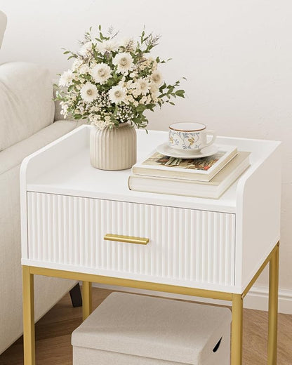 Night Stand, 3-Tier Bed Side Table, Small End Table, Nightstand with Open Shelf and Drawer, Bedside Table for Bedroom, Living Room, White