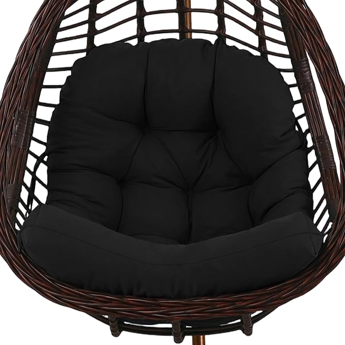 idee-home Egg Chair Cushion Replacement, Hanging Chair Cushion Outdoor | Wicker Hammock Swing Cushioned for Patio, Black（Without Chair）