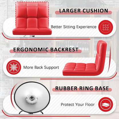 Homall Bar Stools Modern PU Leather Adjustable Swivel Barstools, Armless Hydraulic Kitchen Counter Bar Stool Extra Height Square Island Barstool with Back Set of 2 (Leather, Red)