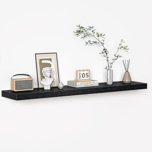 Floating Shelves - 10.3 Inch Deep Wall Shelf for Decor & Storage - Wall Mounted Display Shelving with Invisible Heavy-Duty Metal Bracket - 48" W x 10.3" D x 1.8" H - Set of 1 - Rustic Black