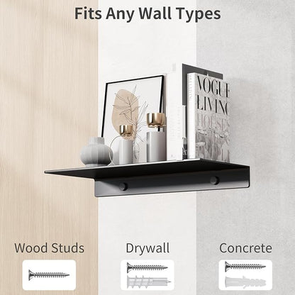 Danpoo 8 inch Small Floating Shelf for Wall Organizer & Storage, Mini Display Shelf, Metal Wall Shelf for Bathroom, Living Room, Kitchen, Bedroom(Matte Black)