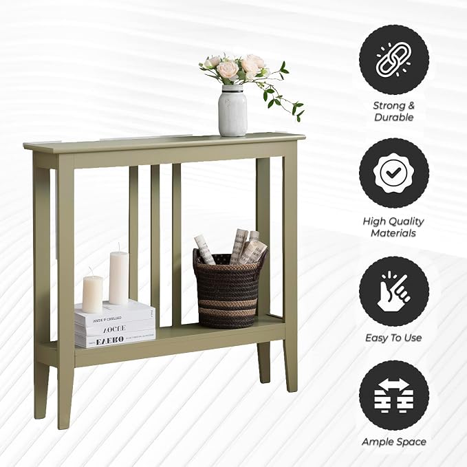 Kings Brand Narrow Console Table w/Storage Shelf, Lemon Pepper | Narrow Console Table with Storage Shelf – Slim Design Fits Entryways, Hallways, Behind Sofas, Shelf Décor, Books, Essentials