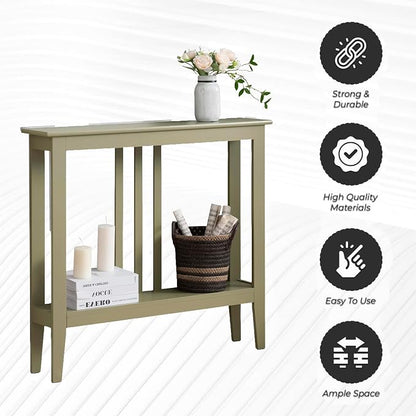 Kings Brand Narrow Console Table w/Storage Shelf, Lemon Pepper | Narrow Console Table with Storage Shelf – Slim Design Fits Entryways, Hallways, Behind Sofas, Shelf Décor, Books, Essentials