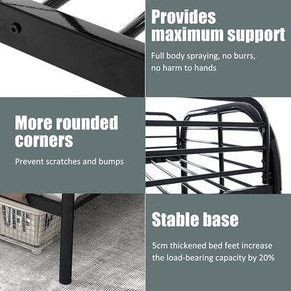 Flolinda Metal Bunk Bed Twin Over Twin, Heavy Duty Bunk Beds with 2 Ladders and 11.8" Full-Length Guardrail, Space-Saving Bunk Bed with Storage, No Box Spring Needed, Easy Assemble, Black