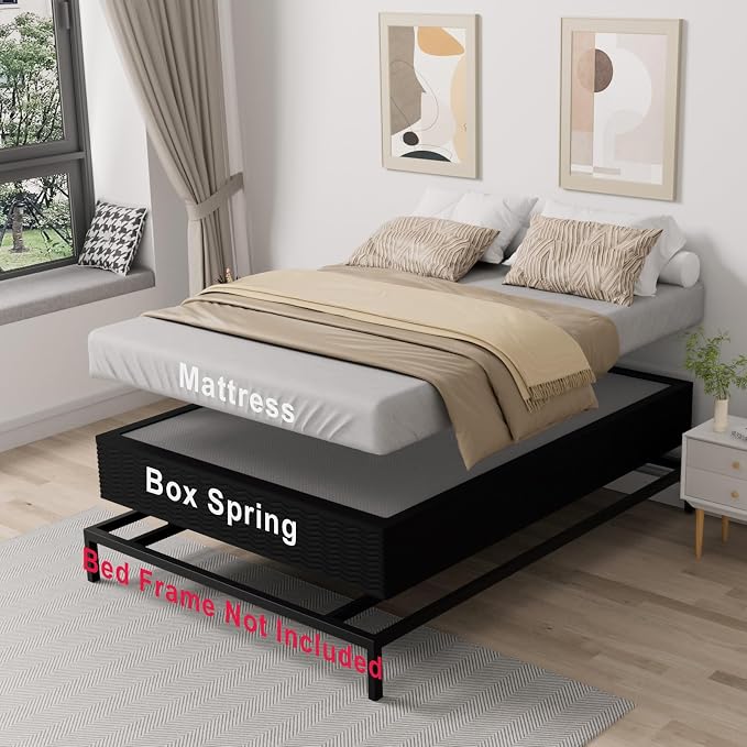Tyndall 10 Inch Queen Size Box Spring, Heavy Duty Metal Box Spring for Queen Size Bed Mattress Foundation with Fabric Cover, Noise-Free, Non Slip, Easy Assembly
