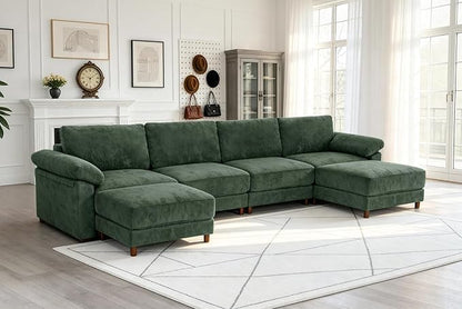 Oversized L Shaped Sectional Couch for Living Room, Extra Large Deep Seat Modular Sectional Sofa with Washable Covers, Modern Cloud Couch for Apartment, Bedroom (Green, U Shape 6 Seat)