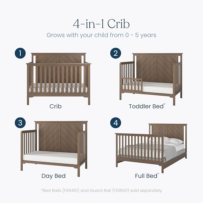 Child Craft Hampton Flat Top 4-in-1 Convertible Crib, Baby Crib Converts to Day Bed, Toddler Bed and Full Size Bed, 3 Adjustable Mattress Positions, Non-Toxic, Baby Safe Finish (Dusty Heather)