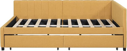 Merax Full Size Upholstered Daybed with 2 Storage Drawers, Wooden Sofa Bed Frame for Bedroom Guest Room, No Box Spring Needed