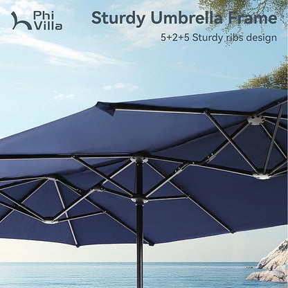 PHI VILLA 8 Piece Patio Dining Set with 13ft Patio Umbrella (Navy Blue), 6 Outdoor Swivel Dining Chairs & 1 Large Metal Dining Table for Deck Lawn Garden (No Umbrella Base)