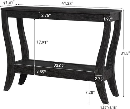 Solid Wood Console Table with Storage, 41.3-Inch Farmhouse Entryway Table with Shelf, 2-Tier Wooden Sofa Table for Living Room, Hallway, Foyer (Black)
