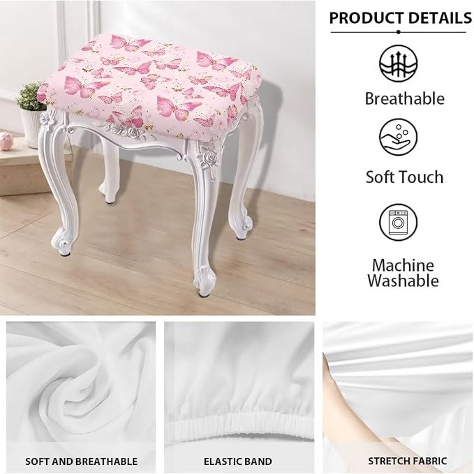 Butterfly Pink Bar Stool Seat Covers Rectangle Stool Covers Set of 2 Bench Covers Slipcover Rectangle Stretch Counter Height Bar Stools Slipcovers Counter Stool Covers Saddle Seat Cover