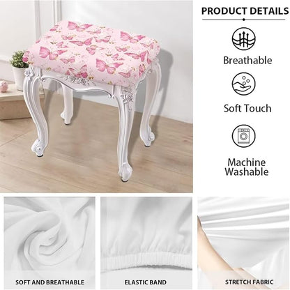 Butterfly Pink Bar Stool Seat Covers Rectangle Stool Covers Set of 2 Bench Covers Slipcover Rectangle Stretch Counter Height Bar Stools Slipcovers Counter Stool Covers Saddle Seat Cover