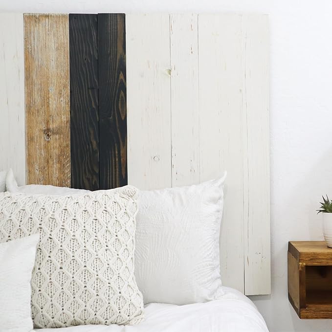 Barn Walls Gray Satin Sash Design, Multicolored, Solid Wood Headboard, Floating Panels, Wall Mount, Adjustable Height, Easy Installation, Full Size
