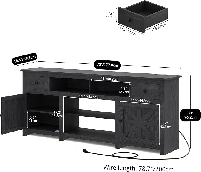 YITAHOME TV Stand for 75/80 Inch TV, Entertainment Center, TV Cabinet with Drawers and Power Outlet, Black TV Console for Living Room Furniture (70 Inch Lenght 30 Inch High)