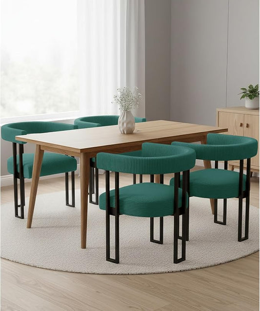 VIRRMO Boucle Dining Chair Set of 4 Corduroy Upholstered Dining Room Chairs Kitchen Chairs with Metal Legs Mid Century Modern Chair for Dining Room, Kitchen (Peacock Green, 4)