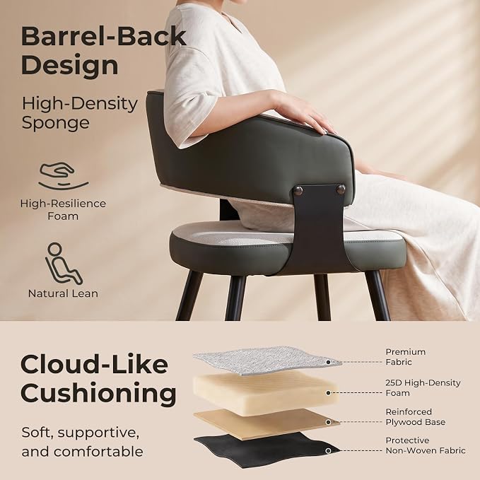 Dining Chairs Set of 4, Modern Upholstered Kitchen & Dining Room Chairs with Breathable Woven Fabric, Easy to Assemble & Clean for Dining Room, Restaurant, Cafe