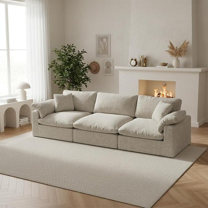Modular Cloud Sofa,Convertible 3-Seater Set,Extra Deep Seat Down Filled Seat, Washable & Replaceable Cushion Covers for Living Room,Apartment,Light Beige