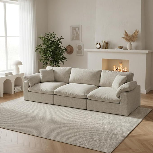 Modular Cloud Sofa,Convertible 3-Seater Set,Extra Deep Seat Down Filled Seat, Washable & Replaceable Cushion Covers for Living Room,Apartment,Light Beige