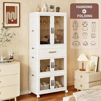 Pet Portable Wardrobe Closet with Doors, Pet Wardrobe Storage Cabinet with Hanging Rod Storage Organizer Large Plastic Storage Cabinet for Pet Clothes, Toys, Snacks, Plastic folding storage box units