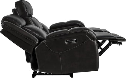 Watson & Whitely Genuine Leather Power Loveseat Recliner Sofa, Wall Hugger Loveseat Reclining Sofa with Storage Console, Power Headrest, Cup Holders, Dual Recliners for Living Room, RV, Black