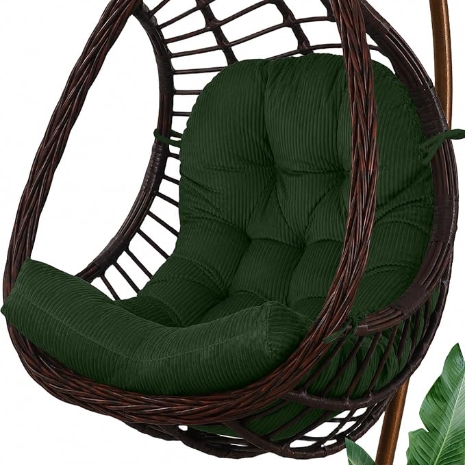 idee-home Egg Chair Cushion Replacement, Tufted Hanging Egg Chair Cushions with Corduroy Cover, Oversized Wicker Swing Cushion for Indoor Hammock Basket Chair, (Chair Not Included), 48x32 Inch