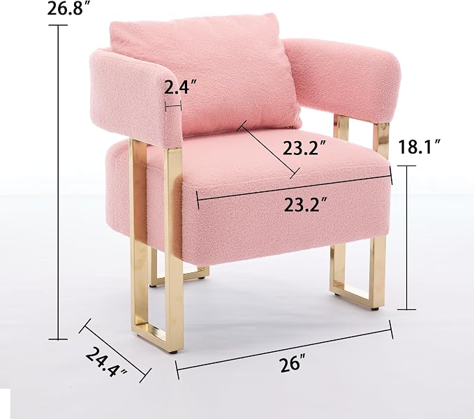 YISHENG Modern Barrel Accent Chairs Set of 2, Living Room Side Chairs with Golden Metal Legs Soft Upholstered Reading Armchairs no Wheels for Vanity/Reception Room/Bedroom/Lounge/Office,（Pink Teddy）
