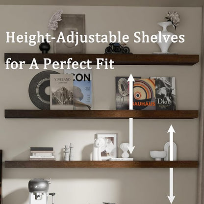 Floating Shelves for Wall, 48 Inch Extra Long Walnut Wall Shelves, Set of 3, Hanging Invisible Brackets Floating Shelves for Living Room,Bedroom,and Kitchen