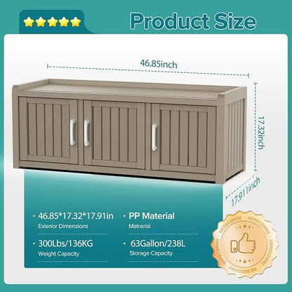 ROJIK Shoe Cabinet Waterproof UV-Resistant,Storage Bench Indoor Outdoor with Adjustable Shelves,for Entryway Bedroom,Hallway,Living Room(3 Door,Grey)