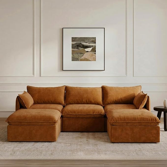 Cloud Modular Sectional Sofa, Oversized Deep Seat Comfort, Luxe Chenille | Fully Removable Washable Covers, Memory Foam Seat Cushions, Storage Ottoman, Premium Fabric