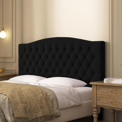 Furpopup Velvet Upholstered Headboard Queen/Full Size Latest Model Wall Mount, Bed Frame Mount, Featuring High-Density Sponge Padding, Luxury Texture Easy Assembly Comfort and Style-Black