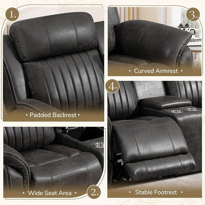Power Reclining Sofa Set with Adjustable Headrest, Zero Gravity Electric Reclining Couch with USB/Type-C Ports, Power Loveseat Sofa Set for Living Room, Home Theater (Charcoal, Loveseat+Sofa)