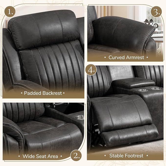 Power Loveseat Recliner Sofa with Zero Gravity, Adjustable Headrest, Power Reclining Loveseat with Console, Dual Ports, Electric Reclining Couch for Living Room (Charcoal, Loveseat)