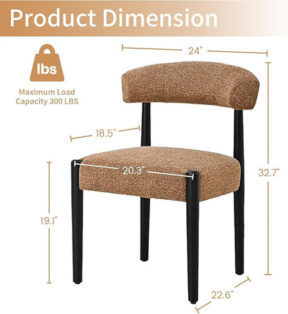 VKNOW Wooden Dining Chairs Set of 4 with Black Rubberwood Legs, Orange | Soft Chenille Fabric, Curved Open Back, Thickened Cushion, For Adults and Family, Dining Room, Kitchen, No Wobble